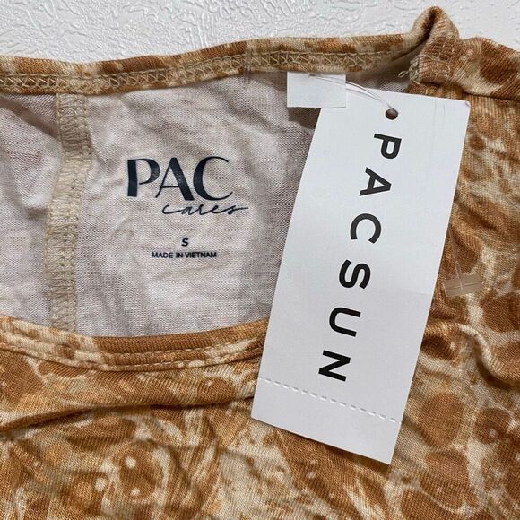 PACSUN Pac Cares Tie Front Crop Top NWT Size Small | Sand Marble Print Short Sle - Picture 3 of 6